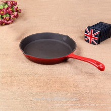 household cookware round cast iron frying pan dark red